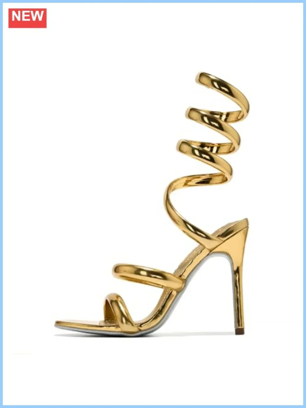 Women's Spiral Coil Ankle Wrap Heels - Patent PU Metallic Stiletto Sandals 4